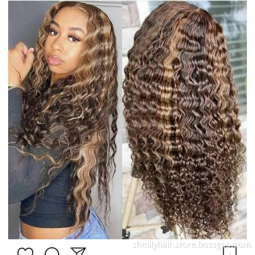 Shmily Wholesale Curly Lace Front Wigs 100% Human Hair Brazilian Highlight Human Hair Wigs Cuticle Aligned Virgin Hair Vendor